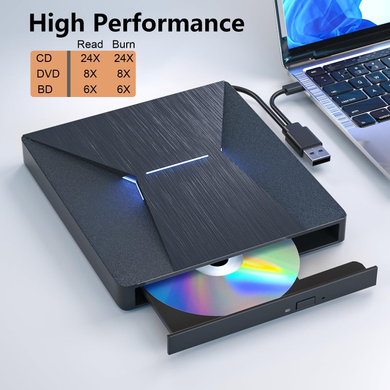 MthsTec External Bluray CD DVD Burner, USB 3.0 and Type-C Bluray CD DVD Reader and Writter 3D Slim Optical CD Drive Compatible with Windows XP/7/8/10, Laptop, Desktop, MacOS for MacBook - Image 4