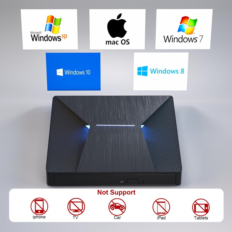 MthsTec External Bluray CD DVD Burner, USB 3.0 and Type-C Bluray CD DVD Reader and Writter 3D Slim Optical CD Drive Compatible with Windows XP/7/8/10, Laptop, Desktop, MacOS for MacBook - Image 5