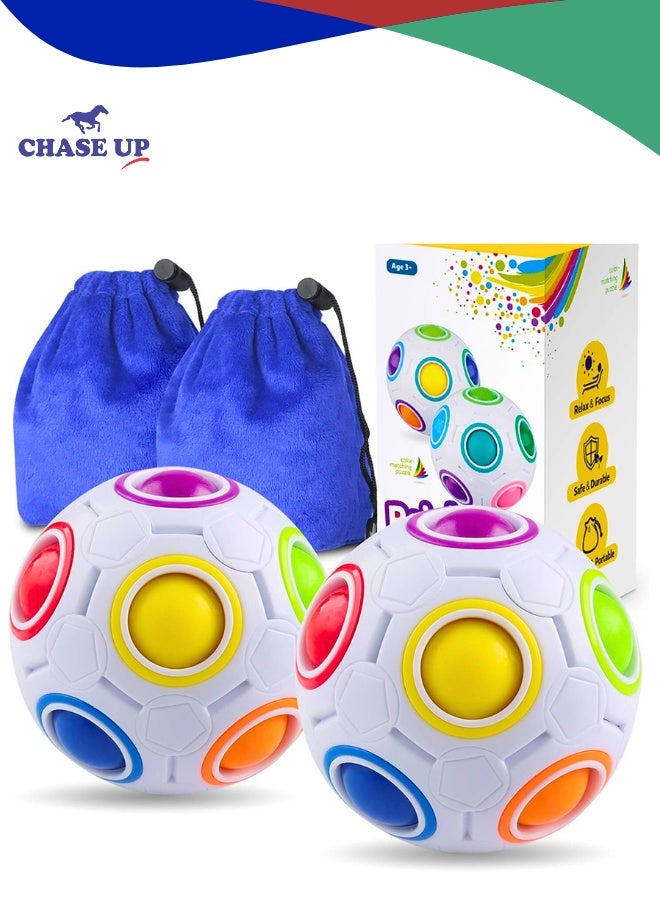 Chase Up Rainbow Puzzle Ball Bundle with Pouch Color-Matching Game Fidget Toy Stress Reliever Magic Ball Brain Teaser for Kids and Adults, Children, Boy, Girl Holiday Set of 2 - Image 1