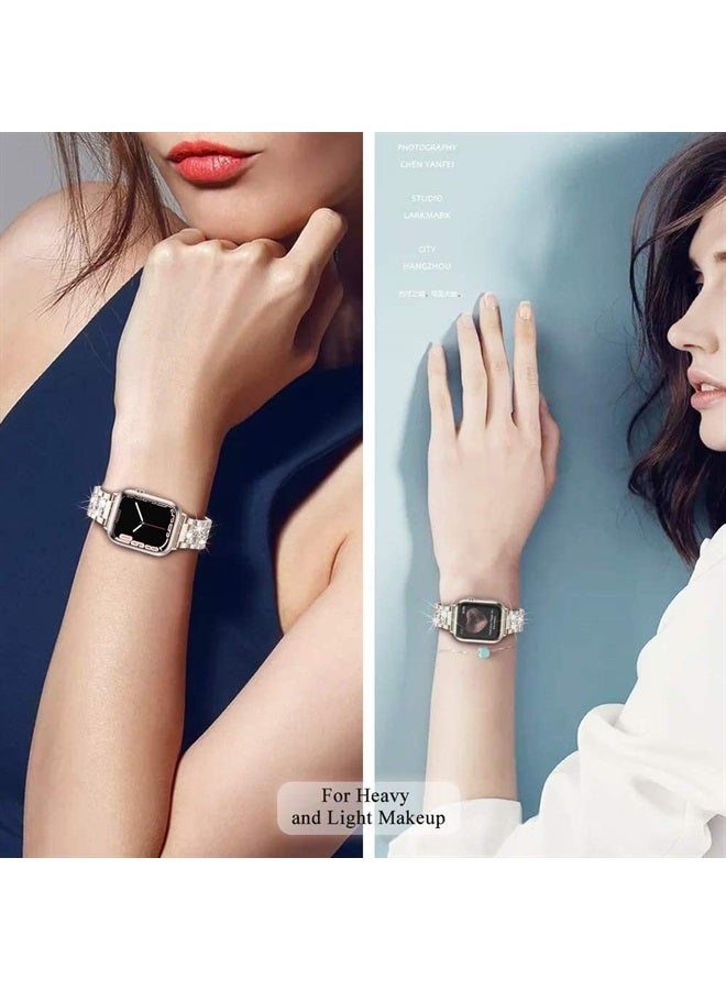 DEALELE Bands Compatible with iWatch 38mm 40mm 41mm, Bling Rhinestone Diamond Metal Replacement Strap for Apple Watch Series 8/7 / 6/5 / 4/3 / SE Women Men (Starlight) - Image 3