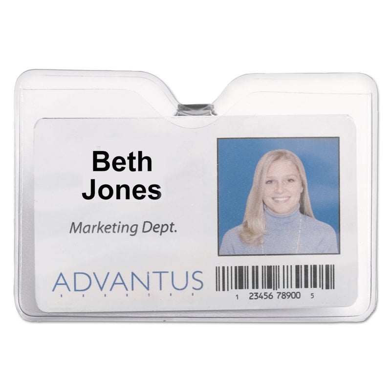 Advantus 75456 ID Badge Holder w/Clip, Horizontal, 4w x 3h, Clear, 50/Pack - Image 1