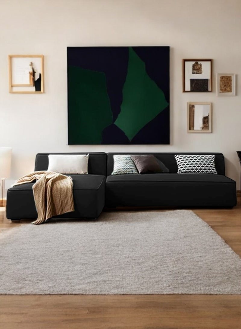 Al Zakharef Furniture Clarissa 3-Seater Luxury L-Shape Velvet Sofa with Free Pillows, Premium Wooden Frame, High-Density Seating Foam, Modern Corner Couch for Living Room Size L270 × W180 cm, Colour Black - Image 1