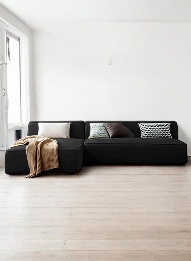 Al Zakharef Furniture Clarissa 3-Seater Luxury L-Shape Velvet Sofa with Free Pillows, Premium Wooden Frame, High-Density Seating Foam, Modern Corner Couch for Living Room Size L270 × W180 cm, Colour Black - Image 4