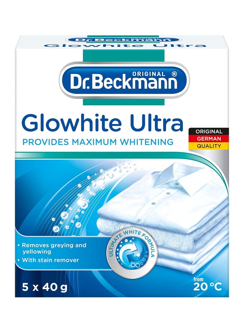 Dr. Beckmann Glowhite Ultra, Provides Maximum Whitening, Removes Greying And Yellowing, With Stain Remover, 5x40g - Image 1