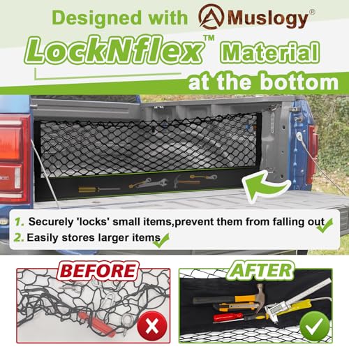 Muslogy Truck Bed Cargo Net Compatible with Ford F-150 & Lightning 2015-2025, Accessories Storage Organizer Pickup Truck Bed Envelope Style Cargo Net with Heavy Duty Carabiners - Image 2