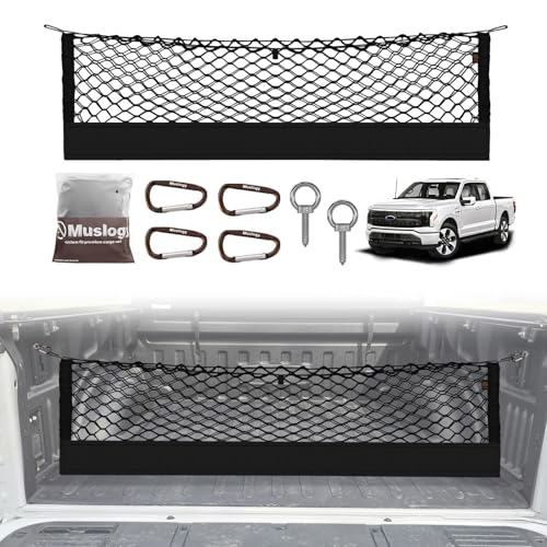 Muslogy Truck Bed Cargo Net Compatible with Ford F-150 & Lightning 2015-2025, Accessories Storage Organizer Pickup Truck Bed Envelope Style Cargo Net with Heavy Duty Carabiners - Image 1