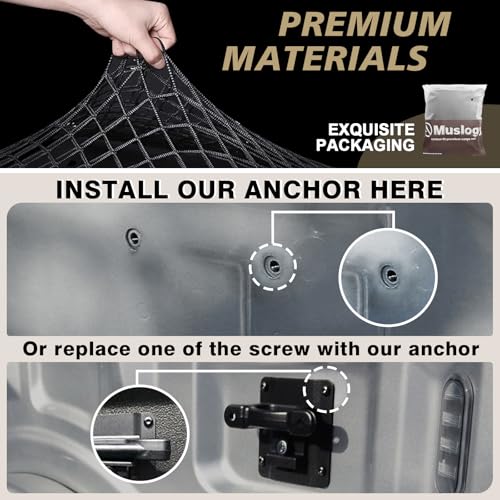Muslogy Truck Bed Cargo Net Compatible with Ford F-150 & Lightning 2015-2025, Accessories Storage Organizer Pickup Truck Bed Envelope Style Cargo Net with Heavy Duty Carabiners - Image 4