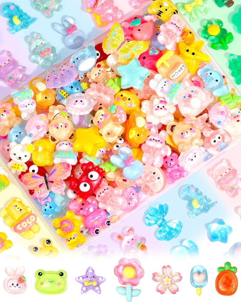 FIVEIZERO 100PCS FIVEIZERO Cute Slime Charms Bulk Easter Gift Set â€“ Kawaii Flatback Resin Charms for Crafts, Mini Decoden Acrylic Embellishments for Phone Junk Cases, Scrapbooking & DIY Decoration (Multicolor) - Image 1