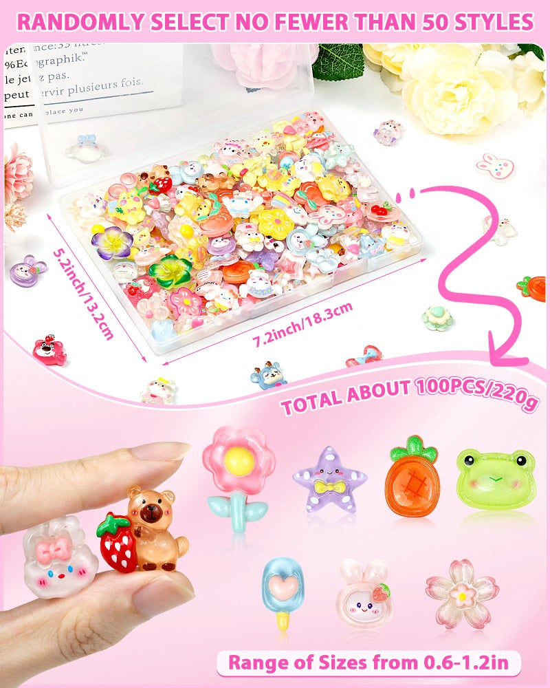 FIVEIZERO 100PCS FIVEIZERO Cute Slime Charms Bulk Easter Gift Set â€“ Kawaii Flatback Resin Charms for Crafts, Mini Decoden Acrylic Embellishments for Phone Junk Cases, Scrapbooking & DIY Decoration (Multicolor) - Image 2