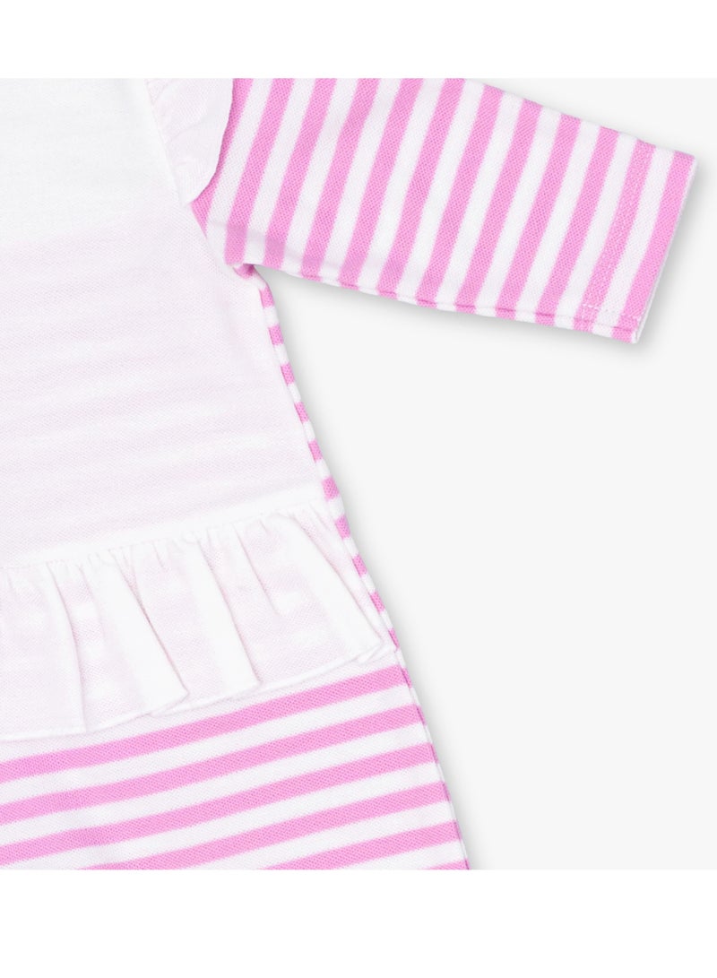 MOON 100% Cotton Sleepsuit 3-6M Pink - Pink Stripes - Image 4