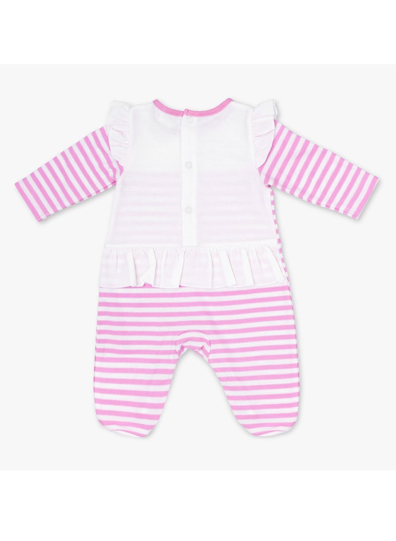 MOON 100% Cotton Sleepsuit 3-6M Pink - Pink Stripes - Image 2