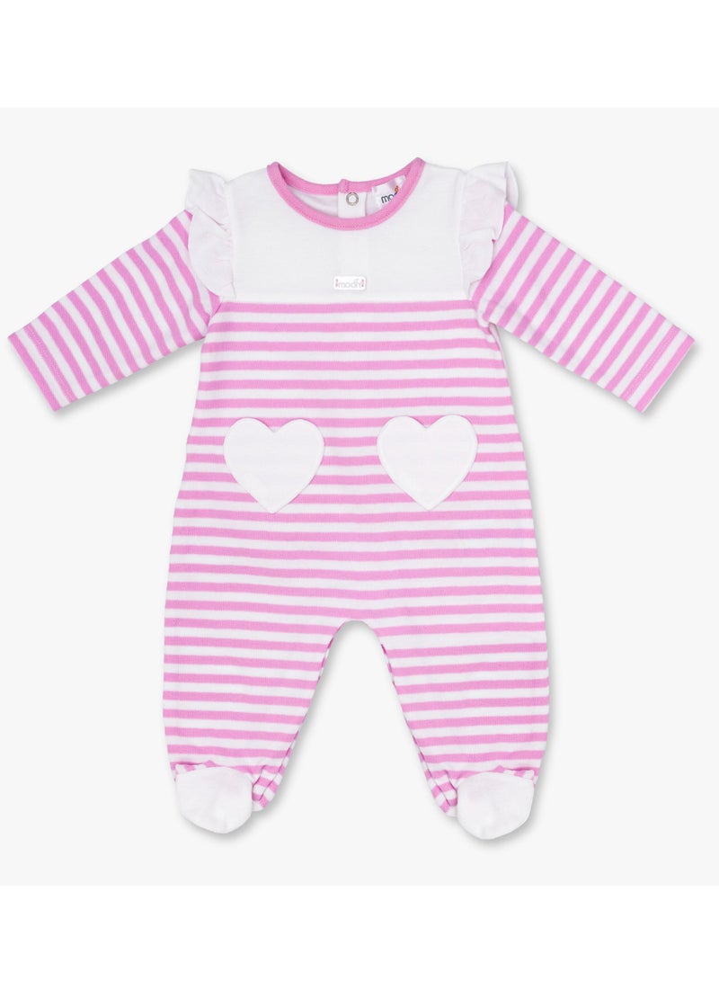 MOON 100% Cotton Sleepsuit 3-6M Pink - Pink Stripes - Image 1