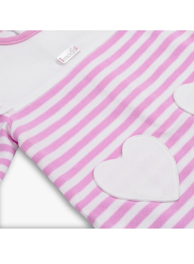 MOON 100% Cotton Sleepsuit 3-6M Pink - Pink Stripes - Image 5
