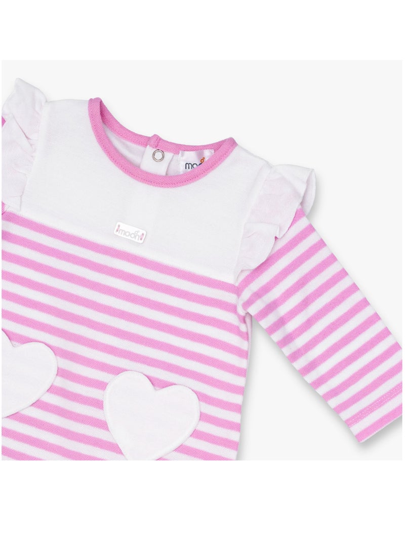 MOON 100% Cotton Sleepsuit 3-6M Pink - Pink Stripes - Image 3