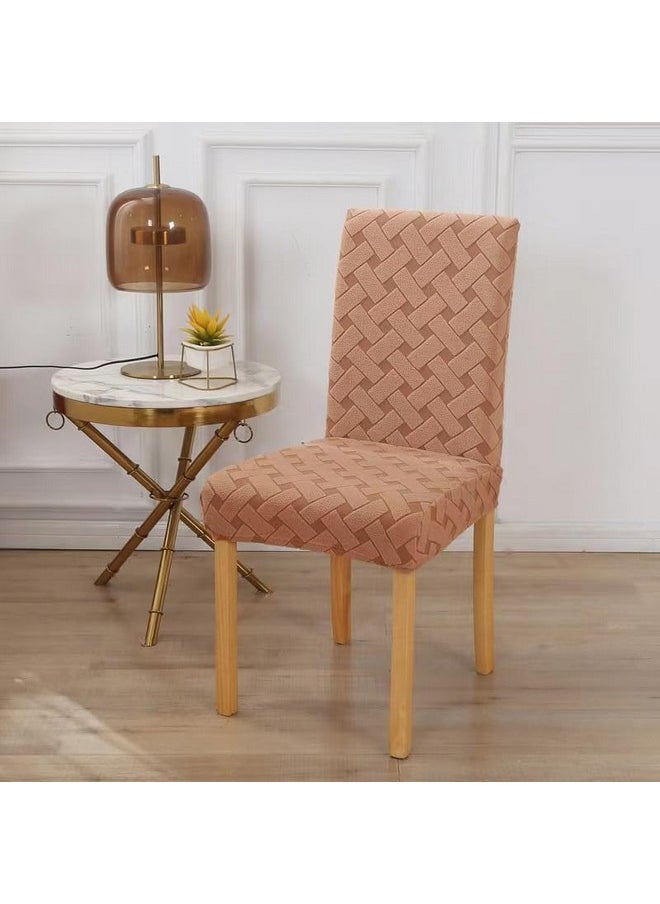 Styleys Styleys Elastic Chair Cover Stretch Removable Washable Short Jacquard Dining Chair Cover Protector Seat Slipcover (Pack of 6, Khaki, JCMC29)  - Image 2