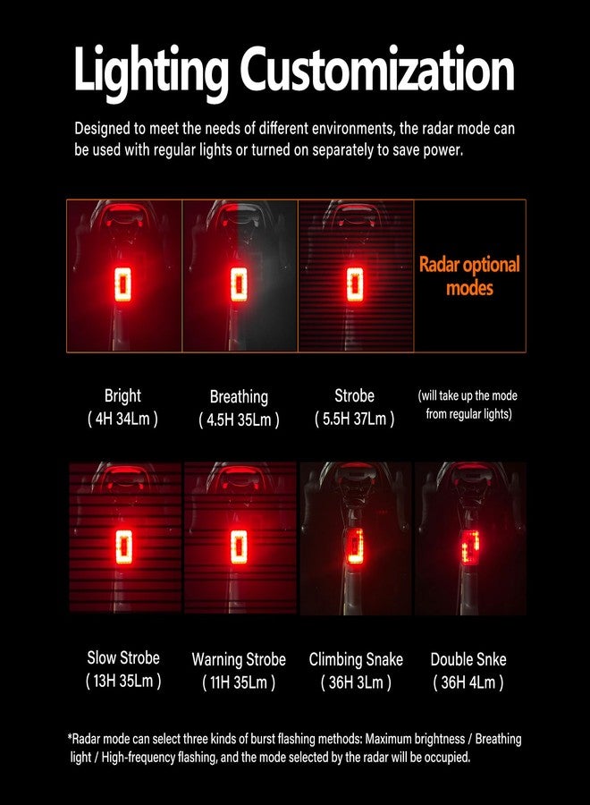 CYCLAMI Bike Tail Light Radar, Smart Brake Warning Radar Detection 500m Monitoring Distance, Auto Light, Rear Taillight with Visual Alerts for Approaching Vehicles, USB Rechargeable, IPX6 Waterproof - Image 3