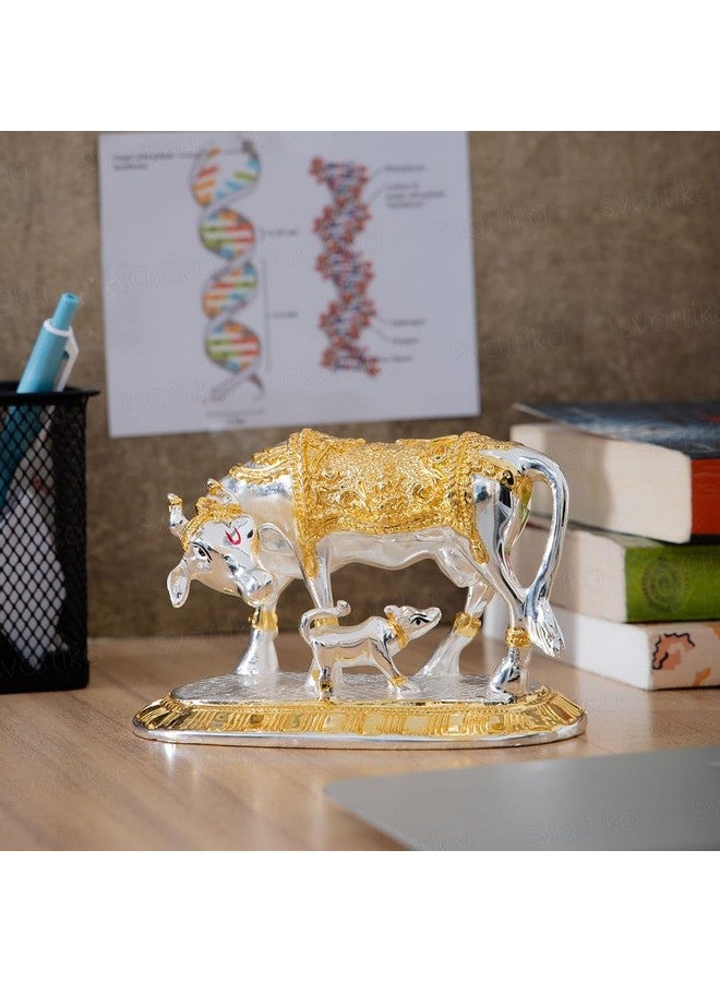 Svastika Vastu Kamdhenu Cow with Calf Idol | 24K Gold & 999 Silver Plated | Excellent Vastu Correction Remedy for Financial Problems | Wedding & Housewarming Gift (3.5 Inch) - Image 2