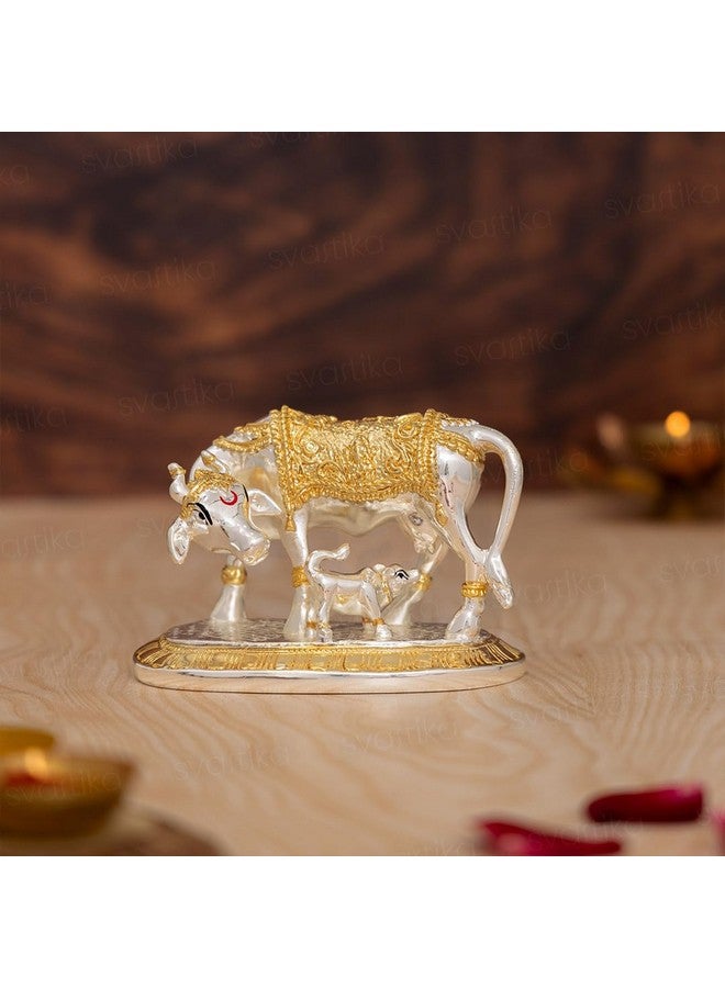 Svastika Vastu Kamdhenu Cow with Calf Idol | 24K Gold & 999 Silver Plated | Excellent Vastu Correction Remedy for Financial Problems | Wedding & Housewarming Gift (3.5 Inch) - Image 3