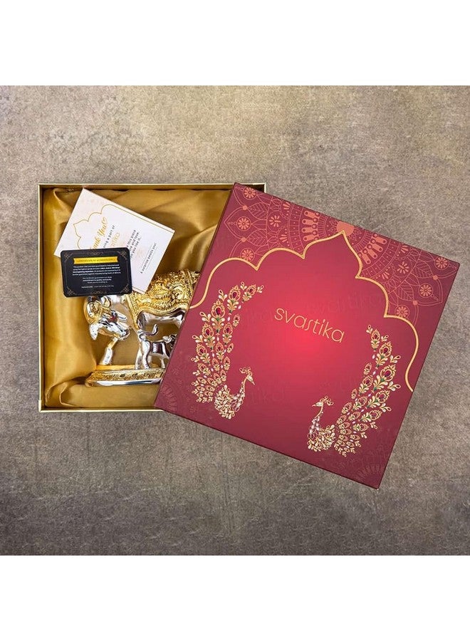 Svastika Vastu Kamdhenu Cow with Calf Idol | 24K Gold & 999 Silver Plated | Excellent Vastu Correction Remedy for Financial Problems | Wedding & Housewarming Gift (3.5 Inch) - Image 4