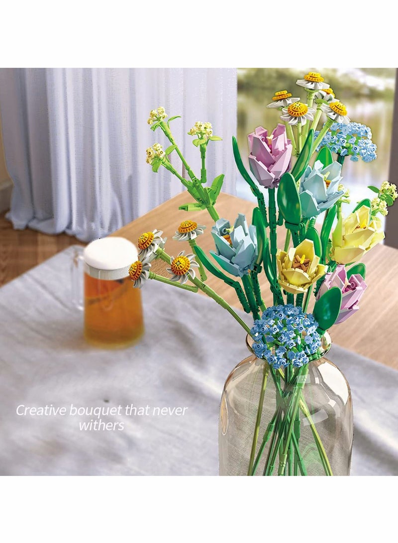 Excefore Flower Bouquet Building Kit Tulips Blocks Sets Botanical Collection Creative Project for Adult Home Decoration Compatible with Lego  - Image 2