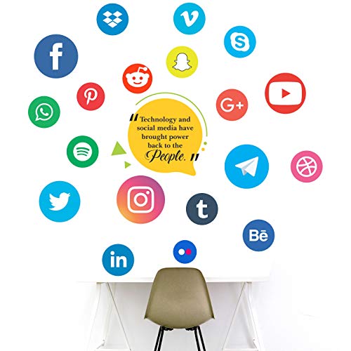 StickMe Social Media Wall Sticker – Multicolor Vinyl (120x120 cm) | Facebook, Twitter, Instagram Icons with Inspirational & Motivational Office Quotes | Trendy Wall Art for Workspaces & Studios - Image 1