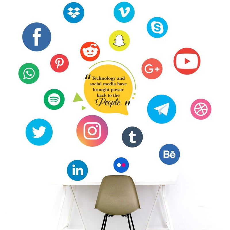 StickMe Social Media Wall Sticker – Multicolor Vinyl (120x120 cm) | Facebook, Twitter, Instagram Icons with Inspirational & Motivational Office Quotes | Trendy Wall Art for Workspaces & Studios - Image 5