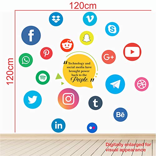 StickMe Social Media Wall Sticker – Multicolor Vinyl (120x120 cm) | Facebook, Twitter, Instagram Icons with Inspirational & Motivational Office Quotes | Trendy Wall Art for Workspaces & Studios - Image 3