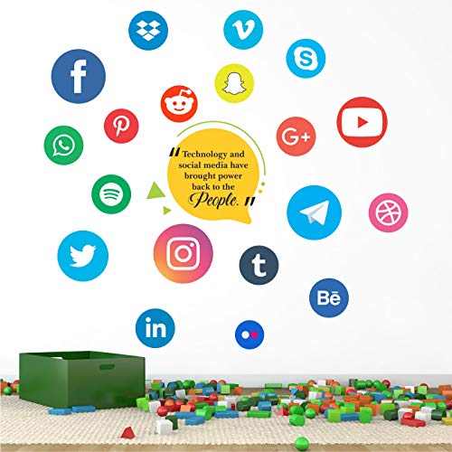 StickMe Social Media Wall Sticker – Multicolor Vinyl (120x120 cm) | Facebook, Twitter, Instagram Icons with Inspirational & Motivational Office Quotes | Trendy Wall Art for Workspaces & Studios - Image 2