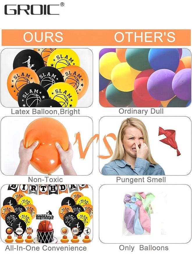 جرويك لوازم زينة حفلات كرة السلة ، ديكور حفلة عيد ميلاد الاطفال ، عيد ميلاد سعيد راية البطولات الاربع دونك بالونات مفرش المائدة كعكة كب كيك أغطية للأولاد في سن المراهقة الرياضة موضوع حزب - Image 3