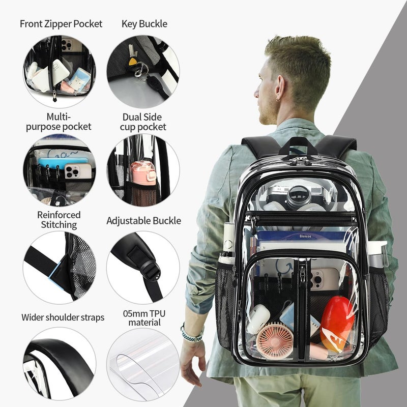 Cusangel Clear TPU XL Backpack,18" See Through Heavy Duty Bookbag,18 x8 x13inch X-Large Capacity Stadiums, warehouses, school and other security check locations(Black) - Image 2