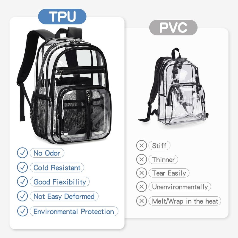 Cusangel Clear TPU XL Backpack,18" See Through Heavy Duty Bookbag,18 x8 x13inch X-Large Capacity Stadiums, warehouses, school and other security check locations(Black) - Image 3