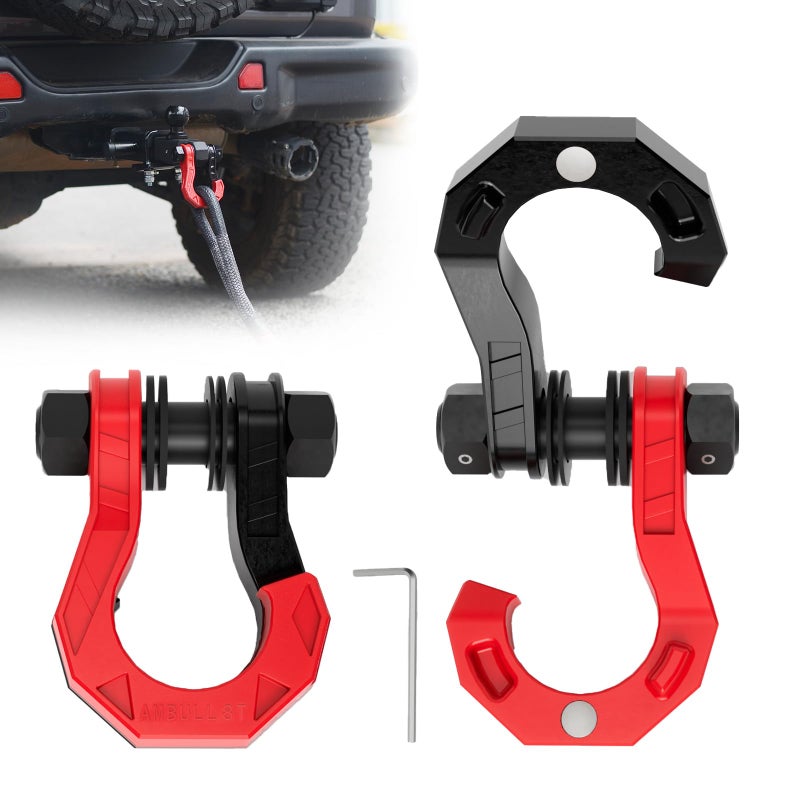 AMBULL 34 D Ring Separate Shackles 44000lbs Break Strength Easy Open Towing Winch Shackles Heavy Duty Shackles with 78 Screw Pin for Tow Strap Winch Off Road Vehicle Recovery BlackRed
