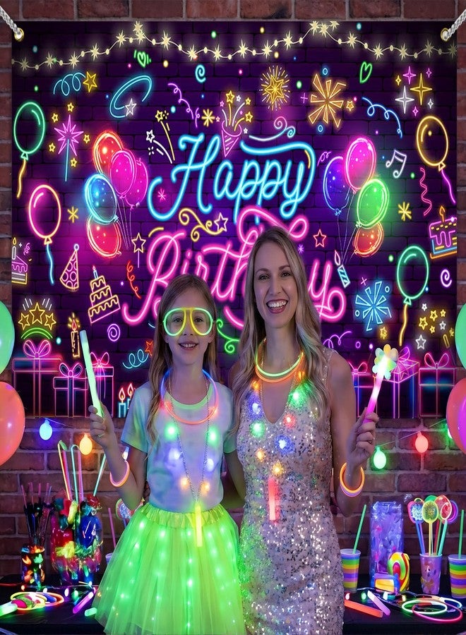 موكسيكا خلفية لافتة عيد ميلاد سعيد نيون من موكسيكا، خلفية متوهجة في الظلام، ديكورات حفلات جرافيتي للأطفال والكبار، خلفية حفلة عيد ميلاد موستيك "دعونا نتوهج"، مقاس 71 × 43.5 بوصة - Image 3