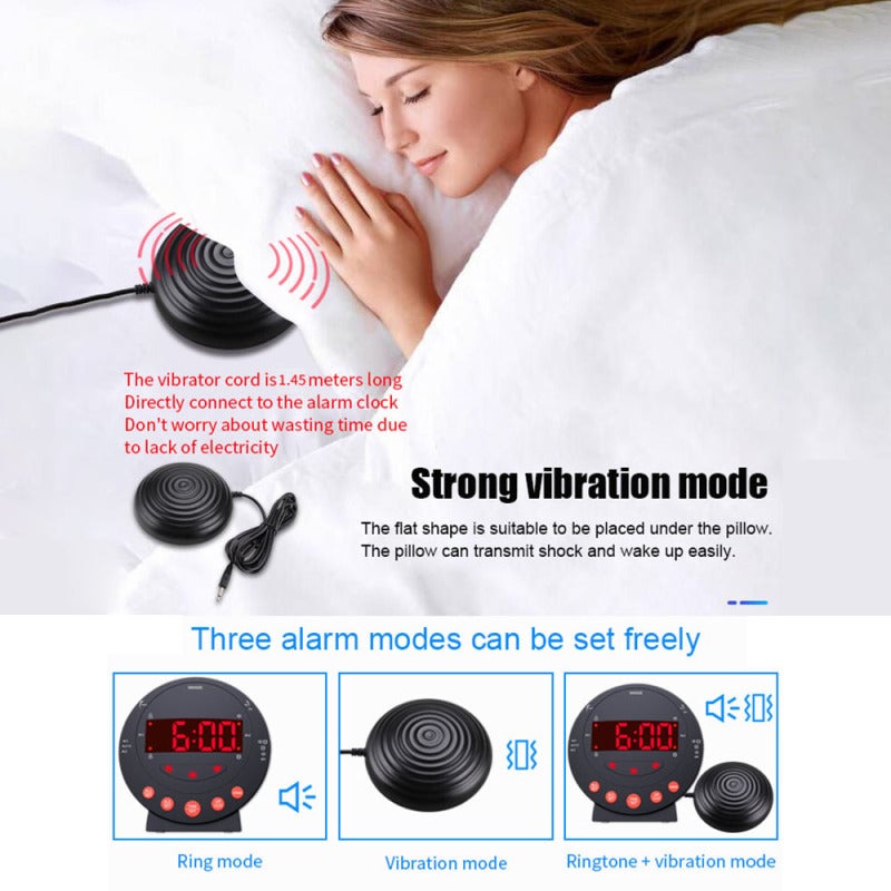Digital Alarm Clock: Black Super Loud Bed Shaker With Dual Alarms, LED Screen, Dual USB Ports - Vibrating Alarm Clock For Heavy Sleepers Adults, Hearing Impaired - Image 3