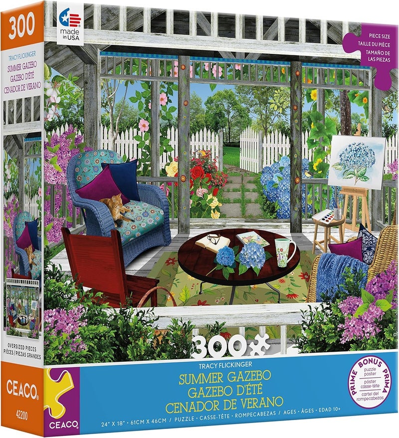 Ceaco - Tracy Flickinger - Summer Gazebo - Oversized 300 Piece Jigsaw Puzzle - Image 1