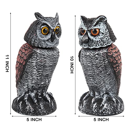 Hedoc 2 Pack Fake Owl Decoys to Scare Birds Away, Rotating Head Bird Deterrents, Nature Enemy Scarecrow Plastic Statues, Pest Repellent for Gardens and Patios - Image 3
