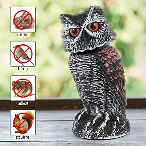 Hedoc 2 Pack Fake Owl Decoys to Scare Birds Away, Rotating Head Bird Deterrents, Nature Enemy Scarecrow Plastic Statues, Pest Repellent for Gardens and Patios - Image 2