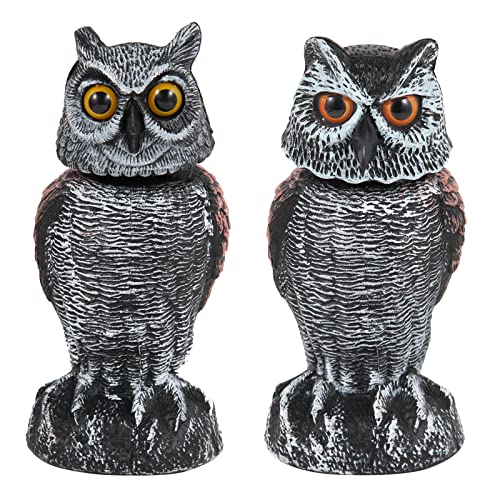 Hedoc 2 Pack Fake Owl Decoys to Scare Birds Away, Rotating Head Bird Deterrents, Nature Enemy Scarecrow Plastic Statues, Pest Repellent for Gardens and Patios - Image 1