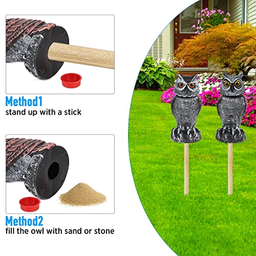Hedoc 2 Pack Fake Owl Decoys to Scare Birds Away, Rotating Head Bird Deterrents, Nature Enemy Scarecrow Plastic Statues, Pest Repellent for Gardens and Patios - Image 5
