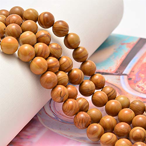 NCB 100pcs 8mm Round Woodgrain Jasper Loose Gemstone Genuine Real Stone Beading DIY Charm Smooth Beads for Bracelet Necklace Jewelry Making (Woodgrain Jasper, 8mm 100Beads) - Image 3