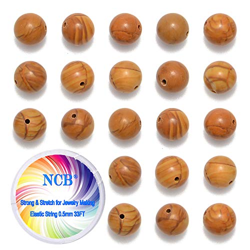 NCB 100pcs 8mm Round Woodgrain Jasper Loose Gemstone Genuine Real Stone Beading DIY Charm Smooth Beads for Bracelet Necklace Jewelry Making (Woodgrain Jasper, 8mm 100Beads) - Image 1