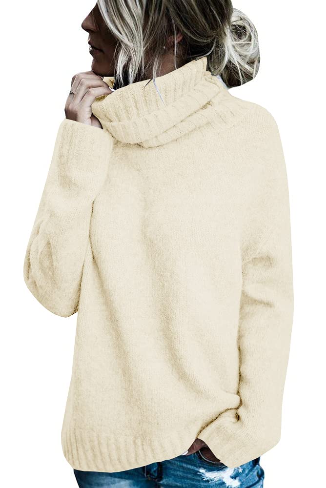 FISACE Womens Oversized Turtleneck Pullover Sweater Cable Knit Long Sleeve Sweater Tops A-White - Image 1