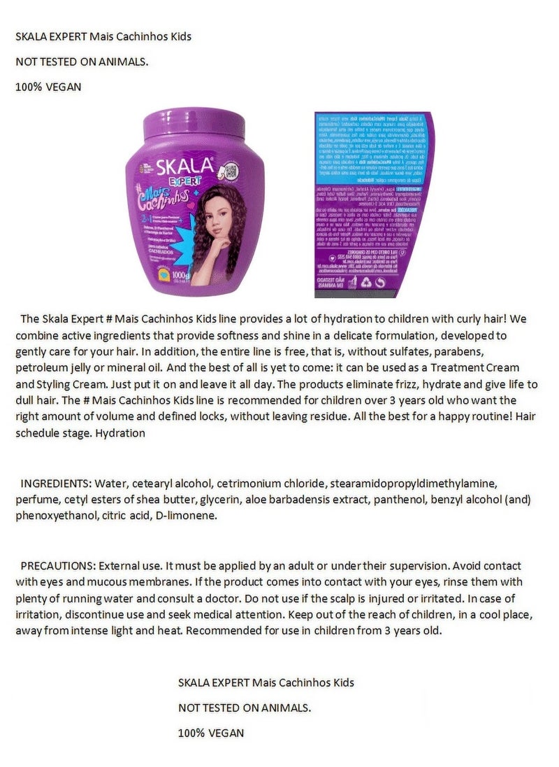 Skala Expert Mais Cachinhos 2-in-1 Conditioner and Treatment Cream The Perfect Solution For Girls With Curly Hair, Keep Their, Hydration, Shiny, and Defined More Curls 1000g  (Brazil) - pzsku/Z395AD6024B56968F751DZ/45/_/1723372072/4b6d76e8-2d60-4563-ae3b-07ee7afa745b