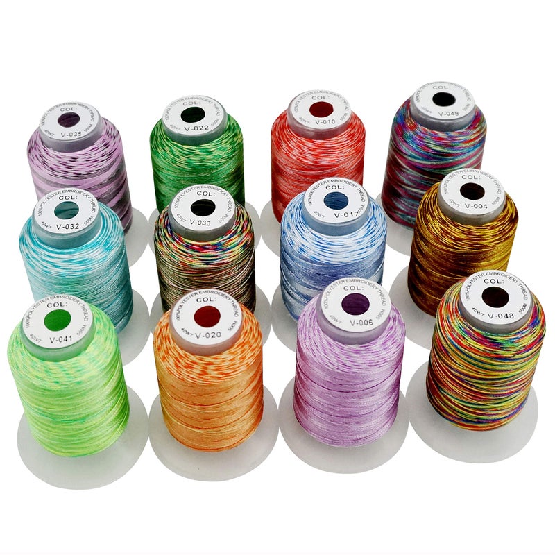 New brothread 12 Colors Variegated Polyester Embroidery Machine Thread Kit 500M 550Y Each Spool for Brother Janome Babylock Singer Pfaff Bernina Husqvaran Embroidery and Sewing MachinesAssortment1