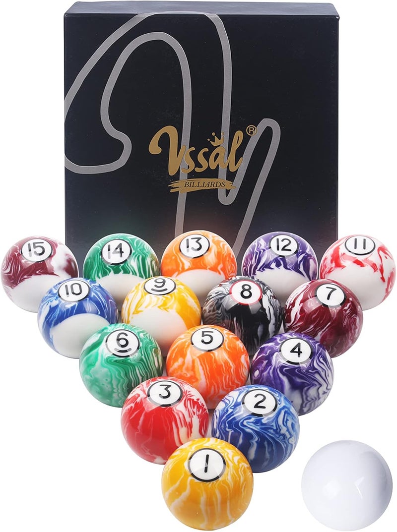 VSSAL Billiard Balls Set Pool Table Balls Marble-Swirl & Classic Style 16 Ball Set - Image 1