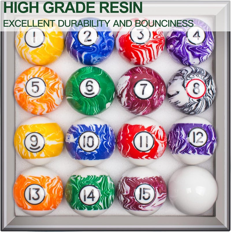 VSSAL Billiard Balls Set Pool Table Balls Marble-Swirl & Classic Style 16 Ball Set - Image 2