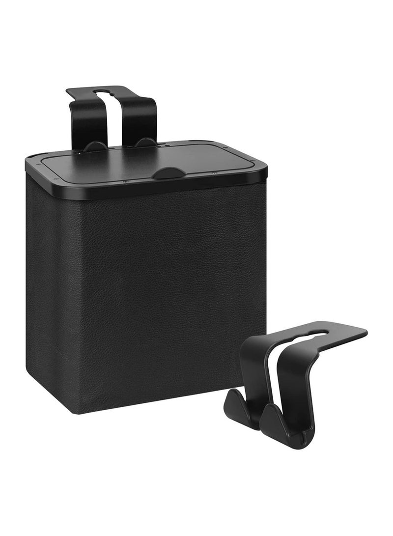 KASTWAVE Car Trash Can Collapsible Car Garbage Can with Lid Hanging Waterproof PU Leather Vehicle Trash Can with One Car Seat Headrest Hook for Car - Image 1