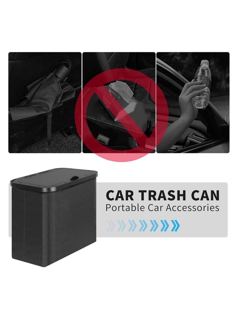 KASTWAVE Car Trash Can Collapsible Car Garbage Can with Lid Hanging Waterproof PU Leather Vehicle Trash Can with One Car Seat Headrest Hook for Car - Image 4
