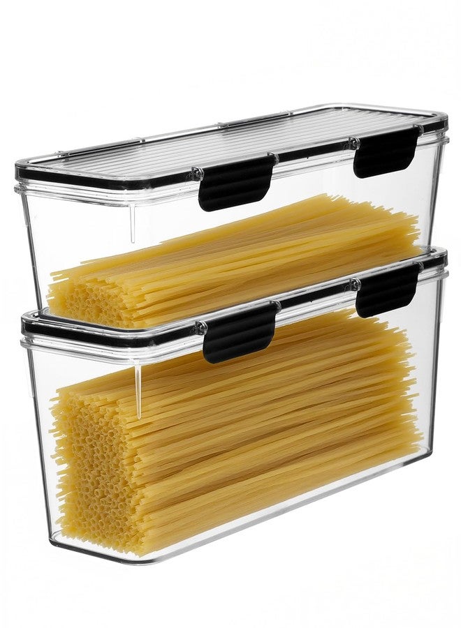 EORTA Set of 2 Spaghetti Pasta Storage Container with Lid, (3.6L/2.8L) Clear Kitchen Pantry Organizer for Noodles, Flour & Dry Food, Plastic Canisters Keeper Box with Black Cover, Size M/L (Black) - Image 1