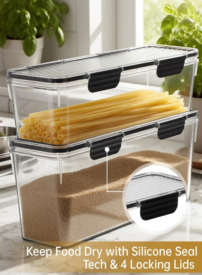EORTA Set of 2 Spaghetti Pasta Storage Container with Lid, (3.6L/2.8L) Clear Kitchen Pantry Organizer for Noodles, Flour & Dry Food, Plastic Canisters Keeper Box with Black Cover, Size M/L (Black) - Image 2